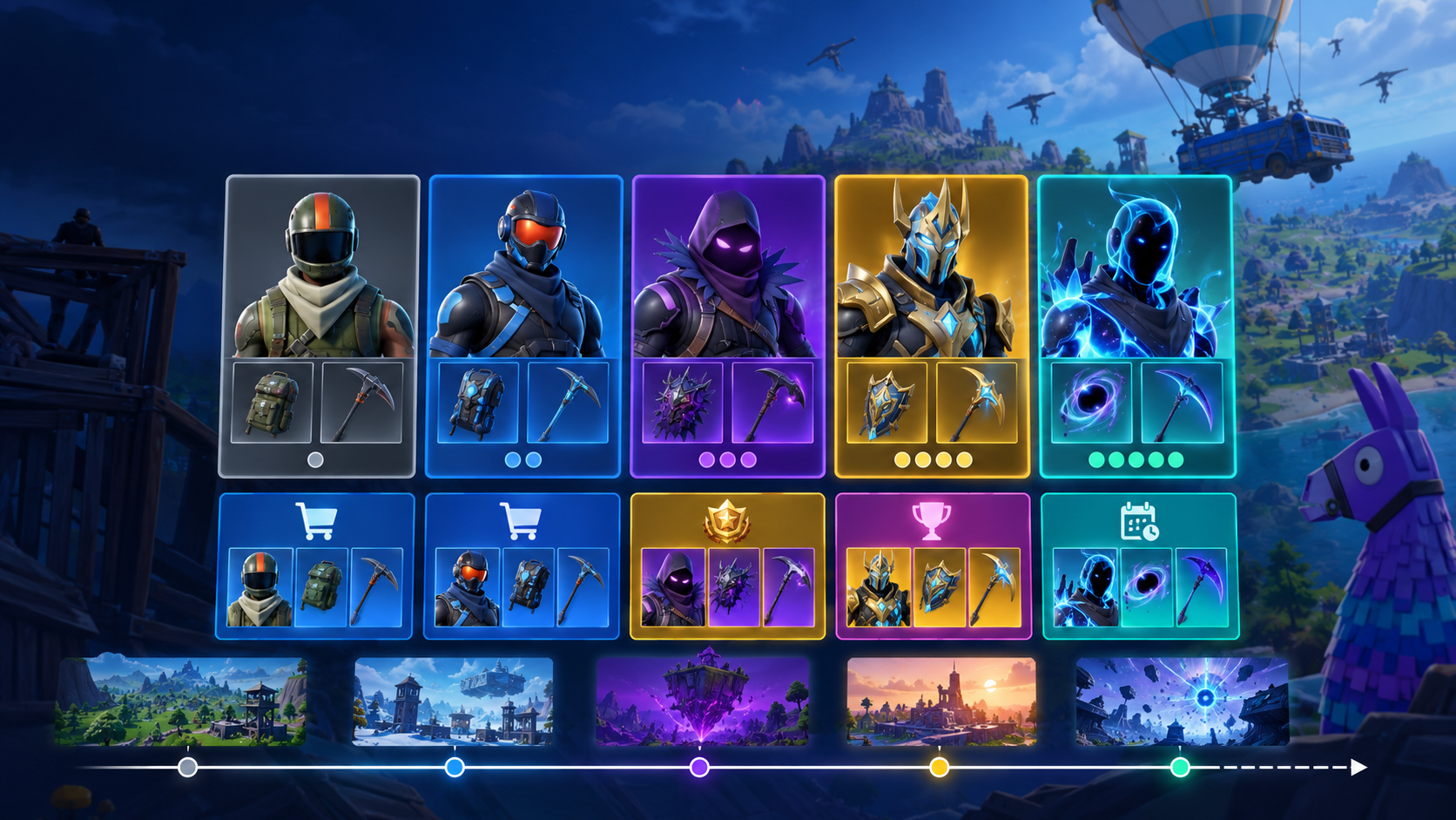Fortnite cosmetic availability and rarity comparison board